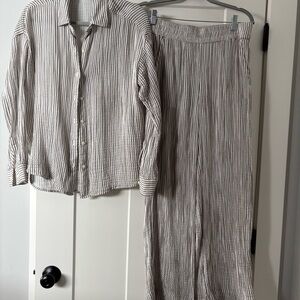 Striped Button-Up Shirt and Pants Set